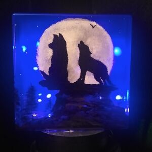 Mystical Blue and Black Glass Wolf Art